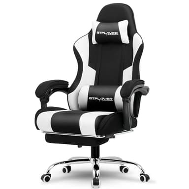 GTPLAYER Chaise Gaming Ergonomique, Fauteuil Gamer, Chaise Bureau, Dossier réglable à 135°, Hauteur Réglable, Repose-Pieds rétractables, Tissu, Supporte 150 kg, Gris-Blanc