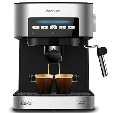 Cecotec Machine à café Expresso Power Espresso 20 Matic. 20bars de Pression,1.5 L,Bras Double Sortie, Buse vapeur,Plateau Réchauffe-tasses,Télécommandes Digitales,Finitions en Acier Inoxydable, 850 W
