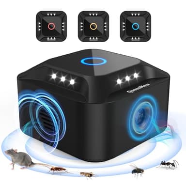 Ultrason Souris et Rats, Repulsif Souris Ultrasons 360° Anti Souris avec Lumière LED Appareil Ultrason pour Nuisible Rongeurs Plug in Répulsif Intérieur Dispositif Anti Nuisible Cafards pour Jardin