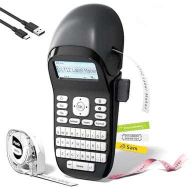 Phomemo LT12 étiqueteuse Rechargeable, Compatible avec Clavier QWERTY ou App Mobile, imprimante d'étiquettes Portable équipée d'un écran LCD rétroéclairé, pour Usage Domestique, Scolaire