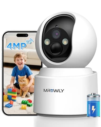 Mrowly 2.5K(4MP) Camera Surveillance WiFi Interieur sans Fil, 360° Caméra Interieur Batterie 6000mAh, 2.4G/5GHz, Vision Nocturne, Détecteur PIR, Audio Bidirectionnel pour Maison, Bébé et Animaux