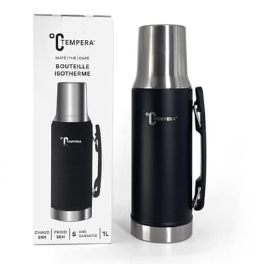 TEMPERA Thermos à maté - 1L | Double Paroi Acier inoxydable, Sans BPA | Calebasse/Gobelet 240ml intégrée | Garde le chaud 24h, Froid 30h | Verseur de précision à gâchette | Maté - Thé - Café