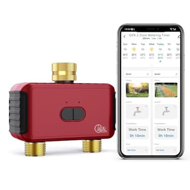 GIEX Programmateur d’arrosage Wi-FI 2 Zones, régulateur Intelligent pour tuyaux de Jardin, Compatible avec Les applis Tuya et Smart Life