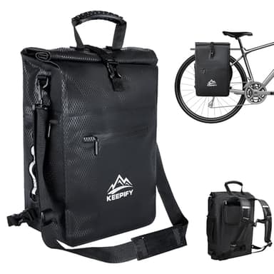 KEEPIFY Sacoche Vélo 3en1, 25L Sac à Dos Étanche avec Compartiment Ordinateur - Convient pour Sacoche Vélo Porte Bagages Arrière&Sac Sport&Sac à Bandoulière