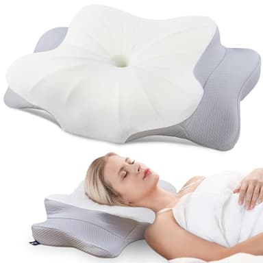 DONAMA Oreiller Ergonomique Cervical pour Les Dormeurs sur Le Côté, Le Dos Et Le Ventre, Oreiller Memoire Forme pour Le Cou et Les Épaules, avec Taie d'oreiller, 63x38x9/14cm, Gris Clair