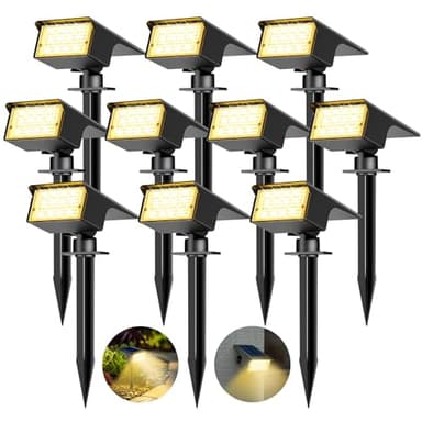 kolpop Lot de 10 Spot Solaire Exterieur, 77 LED Lampe Solaire Exterieur Jardin Puissante avec 3 Modes d'Éclairage, Lumiere Solaire Exterieur IP65 Étanche pour Jardin Allée Chemin, Blanc Chaud