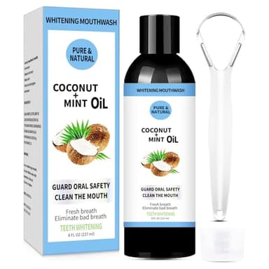 Naturel Bain de Bouche à l'huile Blanchissante Contient de l'huile de Noix de Coco et de Menthe Poivrée, Rafraîchit L'haleine Élimine la Mauvaise Haleine Blanchit les Dents et Des Gencives Plus Saines