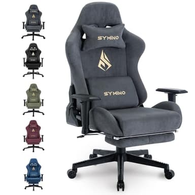 Symino Chaise Gaming Ergonomique et Fauteuil Gamer avec Repose-Pieds Télescopique Coussin à Ressorts, Support Lombaire et Hauteur Réglable 200kg (Faux Daim, Gris)
