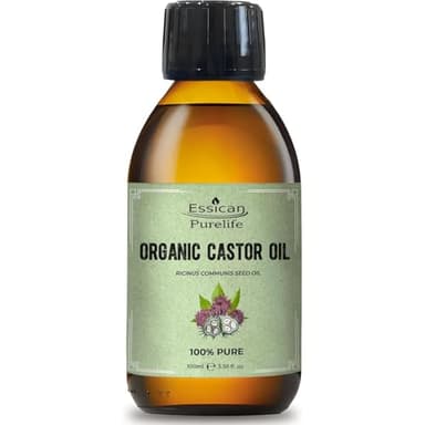 Essican Purelife Huile de ricin bio sans hexane 100 ml (1 pièce) – Huile de ricin bio pure pressée à froid naturelle pour une peau saine, visage, corps, cils, sourcils, croissance des cheveux