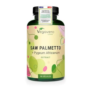 Saw Palmetto 10000 mg | Avec Pygeum Africanum | Extraits Fortement Dosé | 45% Acides Gras & 10% Stérols | Prostate & Confort Urinaire Homme | VEGAN & Sans Additifs | 90 Gélules | Vegavero®
