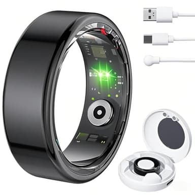 Panngu Bague connectée Taille 9 en Noir, pour Le Sommeil et la Forme, pour Hommes et Femmes, autonomie de 5 Jours sans écran, étanchéité IP68, Compatible iOS/Android