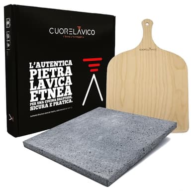 CUORE LAVICO Pierre a Pizza en Pierre de Lave de l’Etna 39×35×2 cm + Pelle – Four, Gaz, Barbecue – Made in Italy – Pour Pizza Croustillante