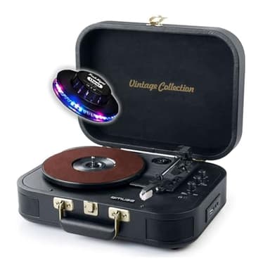 gef-roy Platine Vinyl Muse MT-201 GLD, Stéréo 33-45-78 Tours, Bluetooth USB AUX, Enceintes intégrées 2x5W, Black Gold, OVNI LED RVB