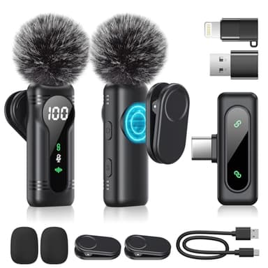 Microphone de Lavalier sans fil - Microphone à pince Plug & Play avec appairage automatique, support magnétique, suppression du bruit, pour iPhone, Android, appareils USB-C, YouTube, podcast et enregi