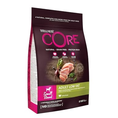 Wellness CORE Low Fat 5 kg, Dinde – Croquettes pour Petits Chiens, sans Céréales, Naturelles, Hypoallergénique, Riche en protéines, À Haute Teneur en Viande, Maintien d’Un Poids Sain