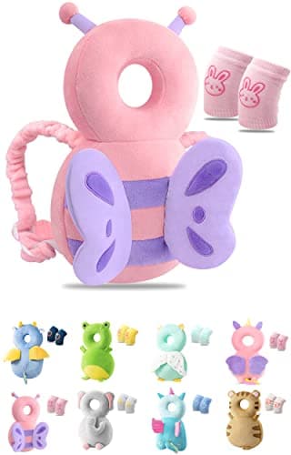 JEJA Coussin de Protection de Tête de Bébé, Réglable Casque Bebe Anti Choc Protection de La Tête Oreiller de Ssoutien, Convient pour 4-24 mois - Papillon et Protège Genoux Bébé