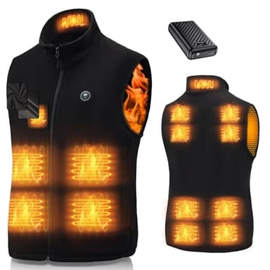 Gilet Chauffante Homme Femme avec Batterie 27000mAh 7.4V Polaire Gilet Chauffant Veste Électrique 3 Niveaux de Chaleur 13 Zones (FR/ES, Alpha/lettres, L, Taille normale, Taille normale, Noir profond)