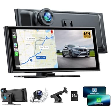 Volam 9.26 Pouces Autoradio A-pple Carplay sans Fil Android Auto avec Dashcam Avant 4K,Caméra de Recul 1080P, Ecran Carplay Voiture avec Bluetooth,GPS,Assistant Vocal,Lien Miroir,AUX,64G TF Carte