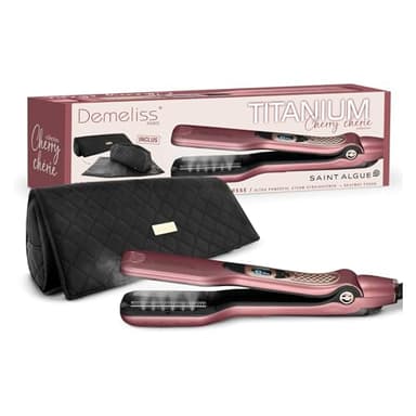 Demeliss SAINT ALGUE - Coffret Lisseur Vapeur Titanium - Collection Cherry Chérie - Comprend un Tapis-Trousse 2 en 1 - Lissage Haute Performance, Hydratation Intense - Pour Tous Types Cheveux
