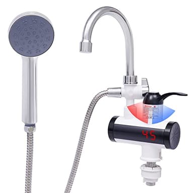 360° Mini chauffe-eau électrique 3300W 220V Chauffe-eau de doucheélectrique, Chauffe-eau sans réservoir Robinet de douche chauffe eau instantané electrique douche avec affichage de la température