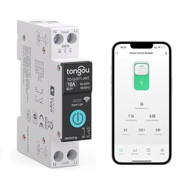 Interrupteur Connecté, Disjoncteur Intelligent WiFi 1P, 16A DIY Interrupteur Intelligent Compatible avec Alexa,Google Assistant, Smart Life, TUYA - Mesure,Commande Vocale et Fonction de Temps