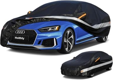 Holthly Bâche Voiture Extérieur à 10 Couches, Housse Protection Voiture 100% Étanche Anti UV Soleil, Bâche pour Berline Audi A4 A5, BMW Serie 3, Citroen C5, Peugeot 508,Mercedes C Class,etc. C7 Noir