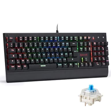 Redragon K557 RGB Clavier De Jeu Mécanique Rétroéclairé, Modes De Rétroéclairage Réglables, Commutateurs Bleus, Base en Aluminium, 100% Anti-Ghosting, pour Pc, Azerty FR, Noir