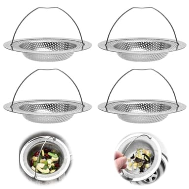 Lot de 4 tamis d'évier de cuisine en acier inoxydable avec poignée Convient pour éviers de cuisine, salles de bains, douches