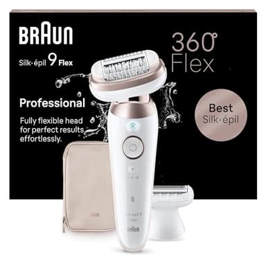 Braun Silk-épil 9 Flex, Épilateur, Tête Flexible À 360°, Épilation Facile, Même Des Zones Difficiles, Peau Douce Longue Durée, Tête De Rasoir Pour Femmes, Sabot Tondeuse, Blanc/Rose, 9-030 3D