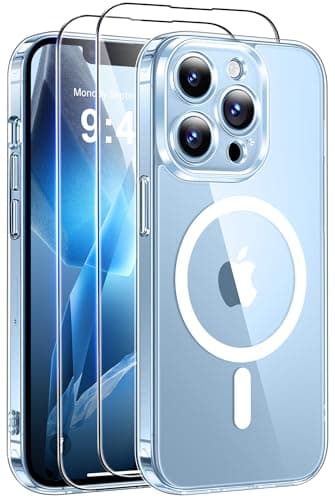 Qasyfanc Coque Magnétique pour iPhone 13 Pro Max Compatible avec MagSafe avec 2 Verre trempé Protection écran, Anti-Jaune Antichoc Caméra Protecteur pour iPhone 13 Pro Max-Transparente