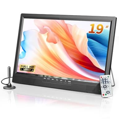 Desobry Téléviseur portable 19 pouces, petite tv 1080P avec batterie et support intégrée, Tuner numérique DVB-T2, HDMI AV USB, tv 12v pour camping car, VR, cuisine, chambre