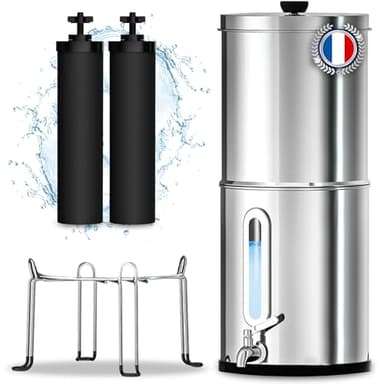 ORINKO® Filtre à Eau par Gravité 8,5 L Alternative Berkey, Purificateur d'Eau avec Charbon Actif, Fontaine Filtrante Inox pour Eau du Robinet, Eau de Pluie et Plus, Filtration Avancée