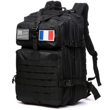 GUJOIN Sac À Dos Tactique 50 Litres - Grande Capacité Système MOLLE Militaire Imperméable Idéal Pour Urgences De 3 Jours Chasse Randonnée Et Camping Sac À Dos Pour De Plein Air (Noir)