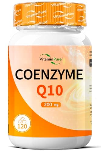 Coenzyme Q10 200 mg, 120 Capsules à Haute Dosage, Fermenté Naturellement à Haute Biodisponibilité, Complément Alimentaire Q10 - VitaminPure