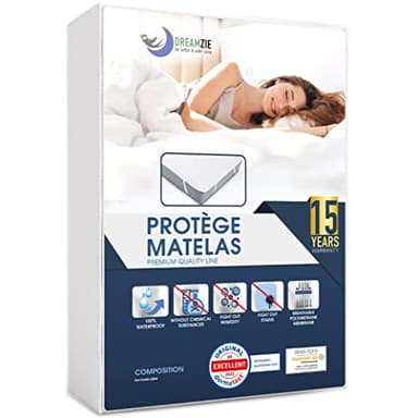 Dreamzie Protège Matelas 180x200 cm Imperméable Certifié Oeko TEX - Alese en Coton Respirant avec 4 Coins Elastiques
