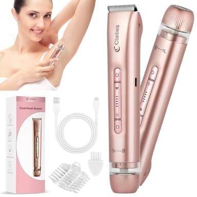 Rasoir électrique 2 en 1 pour femme à double tête IPX7 étanche pour utilisation humide et sèche - Tondeuse pour poils du corps et du visage - Pour bikini, aisselles, jambes, bras, corps et visage