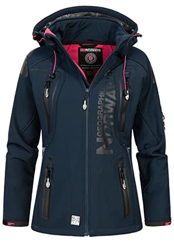 Geographical Norway TISLAND LADY - Veste Softshell Femme Impermeable - Jacket À Capuche Outdoor - Blouson Coupe Vent Resistant Hiver - Activites En Exterieur Randonnée MARINE - M