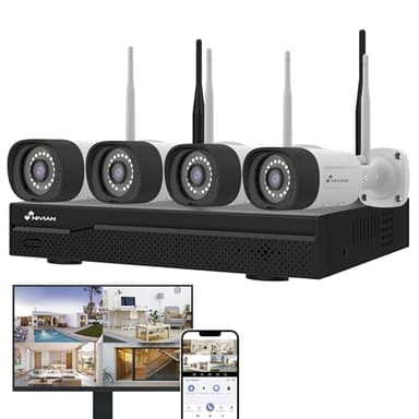 NIVIAN, Kit Caméras de Surveillance WiFi 2K Professionnel avec 4 Caméras IP, NVR 10 Canaux, Images Super HD, Détection Humaine IA, Vision Nocturne, Audio, HDMI, App EseeCloud, Enregistrement 24/7