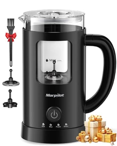 Morpilot Mousseur à Lait Électrique 4 EN 1, 130-600ml 550W pour Chaud et Froid, Chauffe-lait, Verre Visuel, Design Latte-Art pour Cappuccino Macchiato