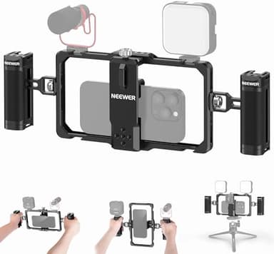 NEEWER Kit de vlogging pour téléphone amélioré, stabilisateur vidéo avec Double poignée, Fente Micro sans Fil pour Tiktok/Youtube, Compatible avec SmallRig iPhone 16 15 14 13 Pro Max Galaxy S23, PA009