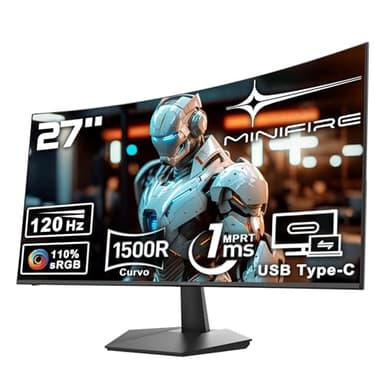 Minifire Écran PC Incurvé 27 Pouces 120Hz - Panneau VA 1500R Full HD (1920 x 1080p), Temps de Réponse MPRT 1ms, sRGB 110%, Filtre Lumière Bleue, HDMI 1.4, Type-C 2.5W, Compatible VESA - MF27C1