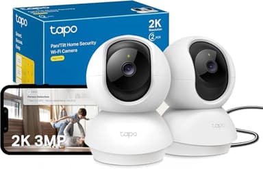 Tapo C210 2 Pack Caméra WiFi Intérieure 2K QHD 3MP, Rotation 360°, Détection de Personne&Pleurs de Bébé, Vision Nocturne, Audio Bidirectionnel, Stockage Cloud&microSD 512 Go,Alexa et Google Assistant