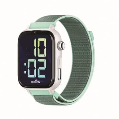 SaveFamily SaveWatch Plus 2 | Montre Connectée pour Enfant avec Localisateur GPS, Appels, Vidéo, Whatsapp, Spotify, App Store - Cadran Blanc et Bracelet en Tissu Ocean