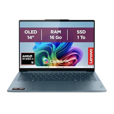 Lenovo Yoga Slim 7 14AKP10 - Ordinateur Portable 14'' OLED WUXGA Copilot+ (AMD Ryzen AI 5 340, RAM 16Go, SSD 1To, AMD Radeon 840M Graphics, Windows 11 Home) Clavier AZERTY Français - Tidal Teal