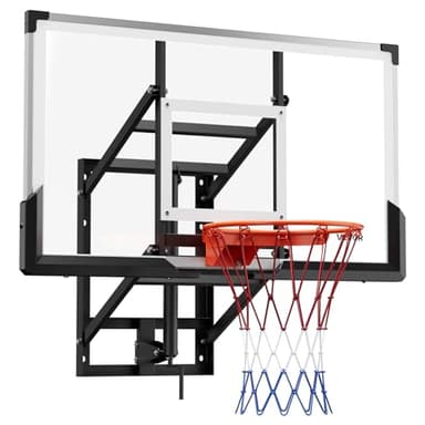 VEVOR Panier de Basket-Ball Mural, But de Basketball 139 cm, Système de Cerceau, Filet en Nylon et Panneau en PC pour Basket, Réglage à Manivelle, Utilisation Intérieure et Extérieure, Domicile