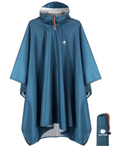 ANYOO Poncho léger, imperméable, réutilisable et Respirant avec Capuche, idéal pour l'extérieur,Mer bleue,Taille Unique