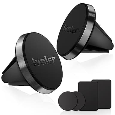 ivoler Support Téléphone Voiture Magnétique [Lot de 2]– Fixation Grille d'Aération, Aimant Puissant, avec 4 Plaques Métalliques, Installation Facile, Universel pour Smartphone – Noir