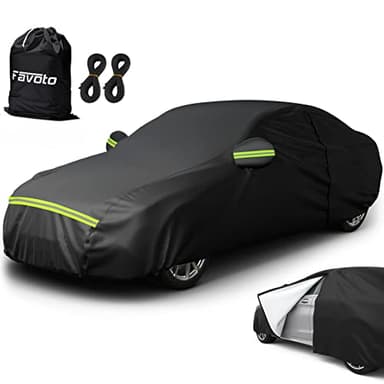 Favoto Bâche Voiture Housse de Protection Auto Exterieur PEVA Couverture Imperméable pour Berline avec Ouverte Latérale pour Cabine, Coton Respirant, Anti UV Neige Poussière, 490x190x150cm Noir