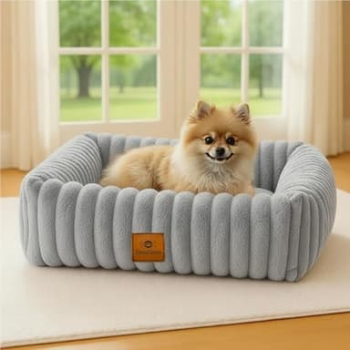 CareCooo Panier Chien Dehoussable Lavable - Lit pour Chien Apaisant Anti Stress & Coussin Chien Moelleux en Fausse Fourrure, Tapis Chien Antidérapant Rectangulaire pour Intérieur (Gris, M(63x53x18cm)