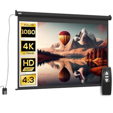 HOMCOM Écran vidéoprojecteur 84 Pouces, 4:3 4K HD écran de Projection motorisé et électrique, écran de Projection TV et Home cinéma, Montage Mural ou Plafond, Panneau de Commande et télécommande